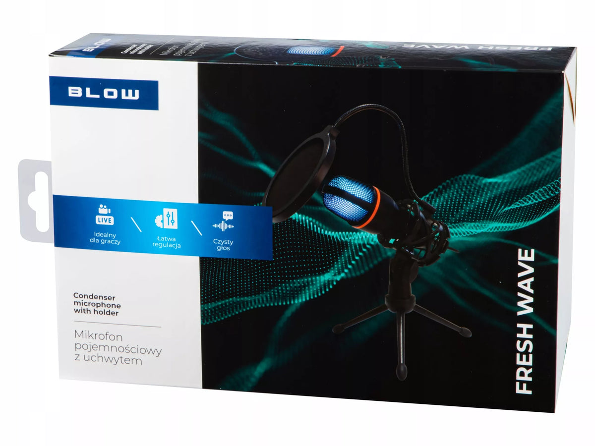 BLOW FRESH WAVE USB kondensatorinis mikrofonas kompiuteriui, žaidimams ir karaokė