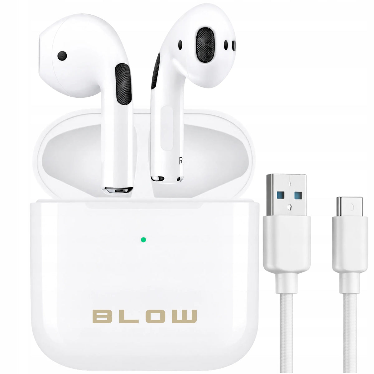 BLOW i15 belaidės į ausis įstatomos „Bluetooth“ ausinės su mikrofonu ir įkrovimo dėklu