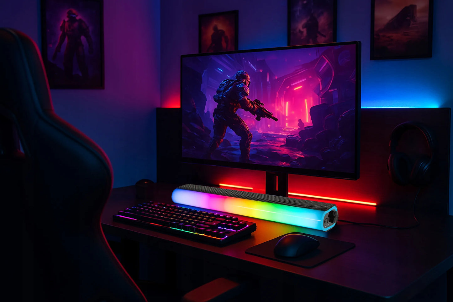 BLOW MS-33 žaidimų garso kolonėlė - RGB LED kompiuterio garso sistema, USB, 14W