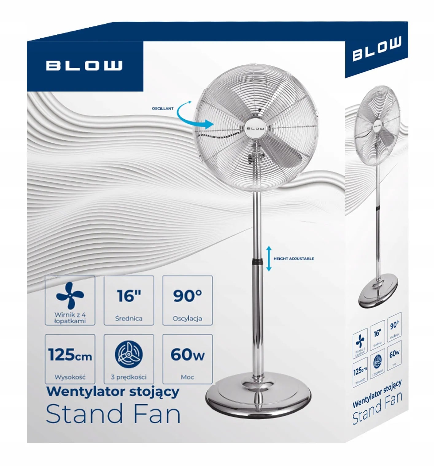 BLOW pastatomas ventiliatorius, 4 mentės, 60 W, 125 cm aukščio, tylus, galingas, metalinis