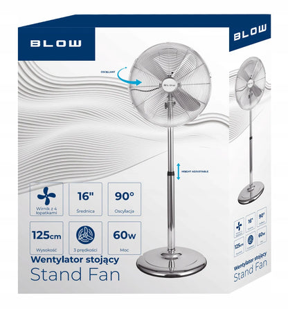 BLOW pastatomas ventiliatorius, 4 mentės, 60 W, 125 cm aukščio, tylus, galingas, metalinis