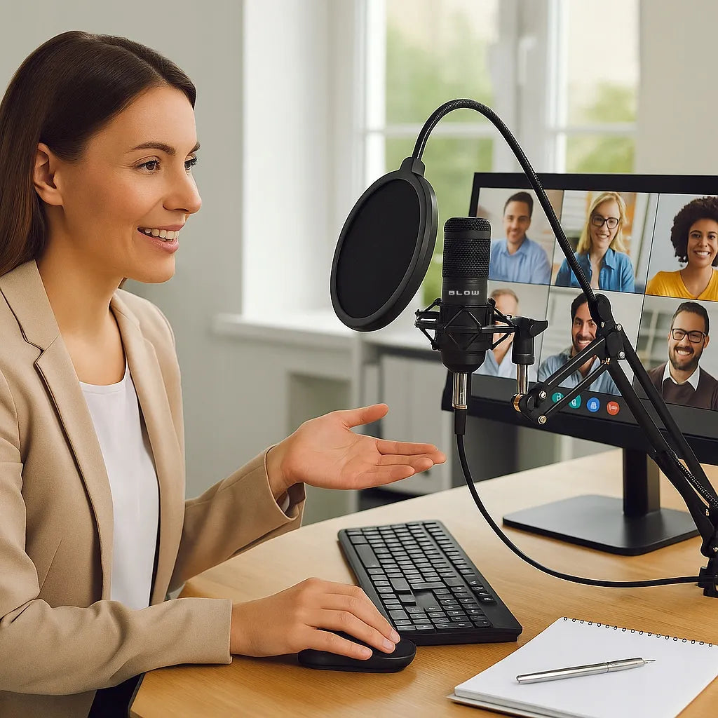 BLOW studijinis kondensatorinis žaidimų mikrofonas su stovu ir USB jungtimi