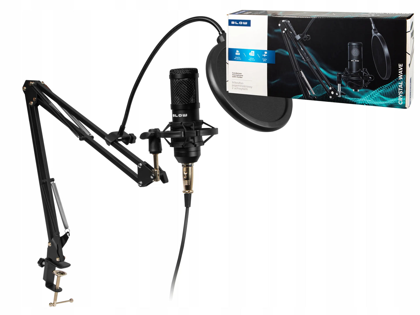 BLOW studijinis kondensatorinis žaidimų mikrofonas su stovu ir USB jungtimi