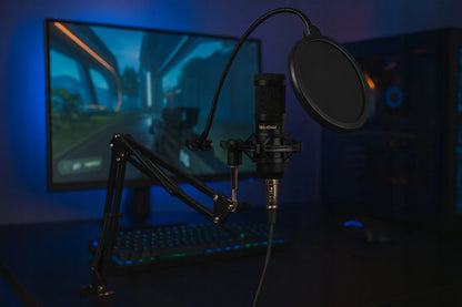 BLOW studijinis kondensatorinis žaidimų mikrofonas su stovu ir USB jungtimi