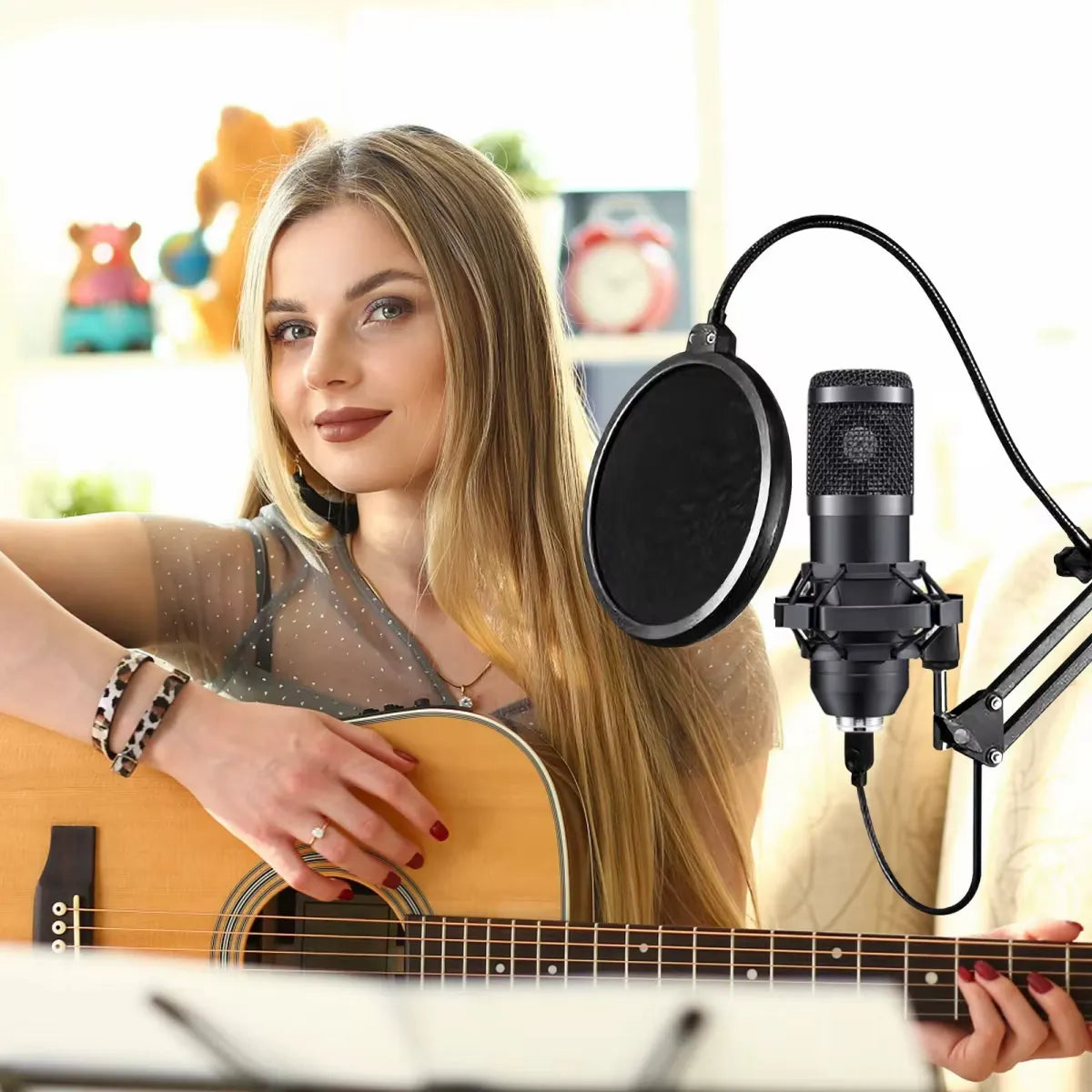 BLOW studijinis kondensatorinis žaidimų mikrofonas su stovu ir USB jungtimi