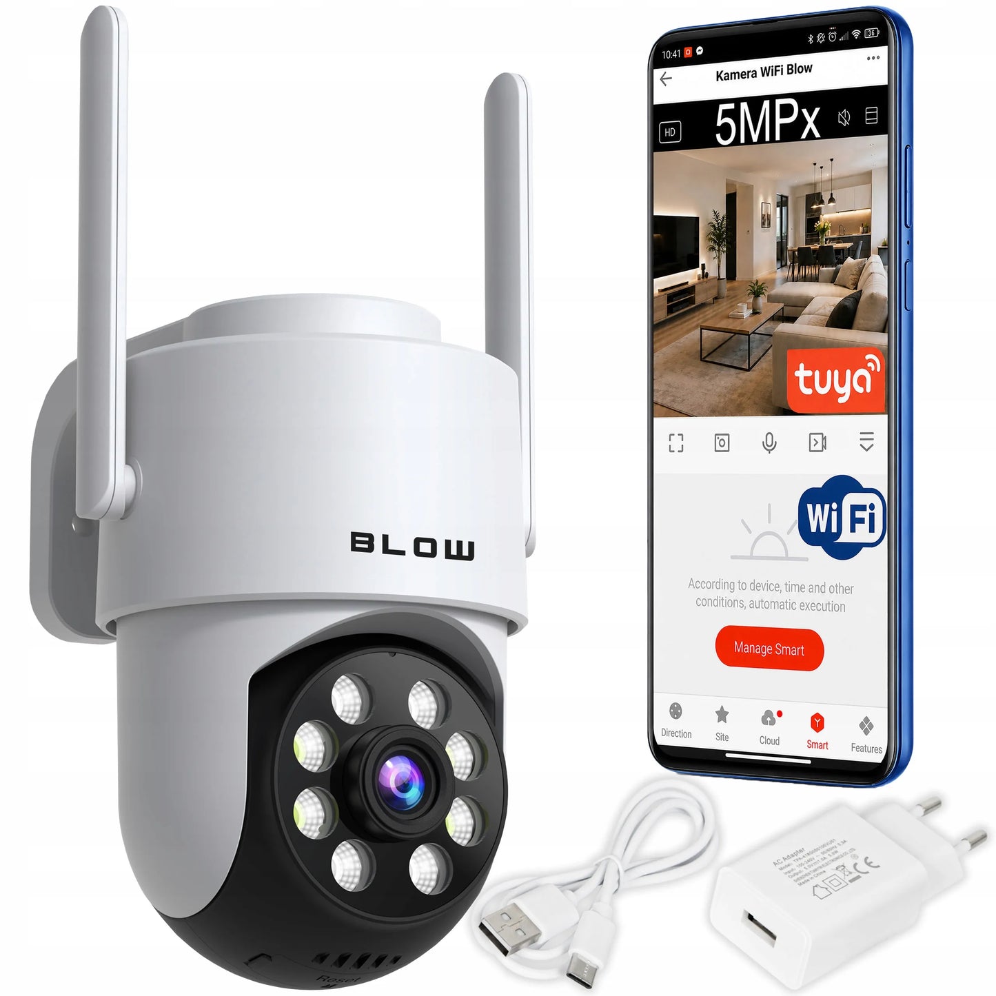 BLOW T-135 5MP WIFI IP pasukama išorinė kamera, Full HD, su judesio detekcija ir Tuya palaikymu