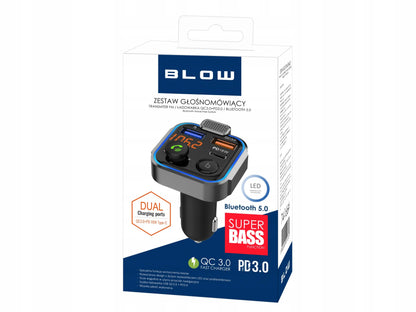 BLUETOOTH 5.0 FM siųstuvas, USB PD 20W QC 3.0 kroviklis, BASS, galingas mikrofonas