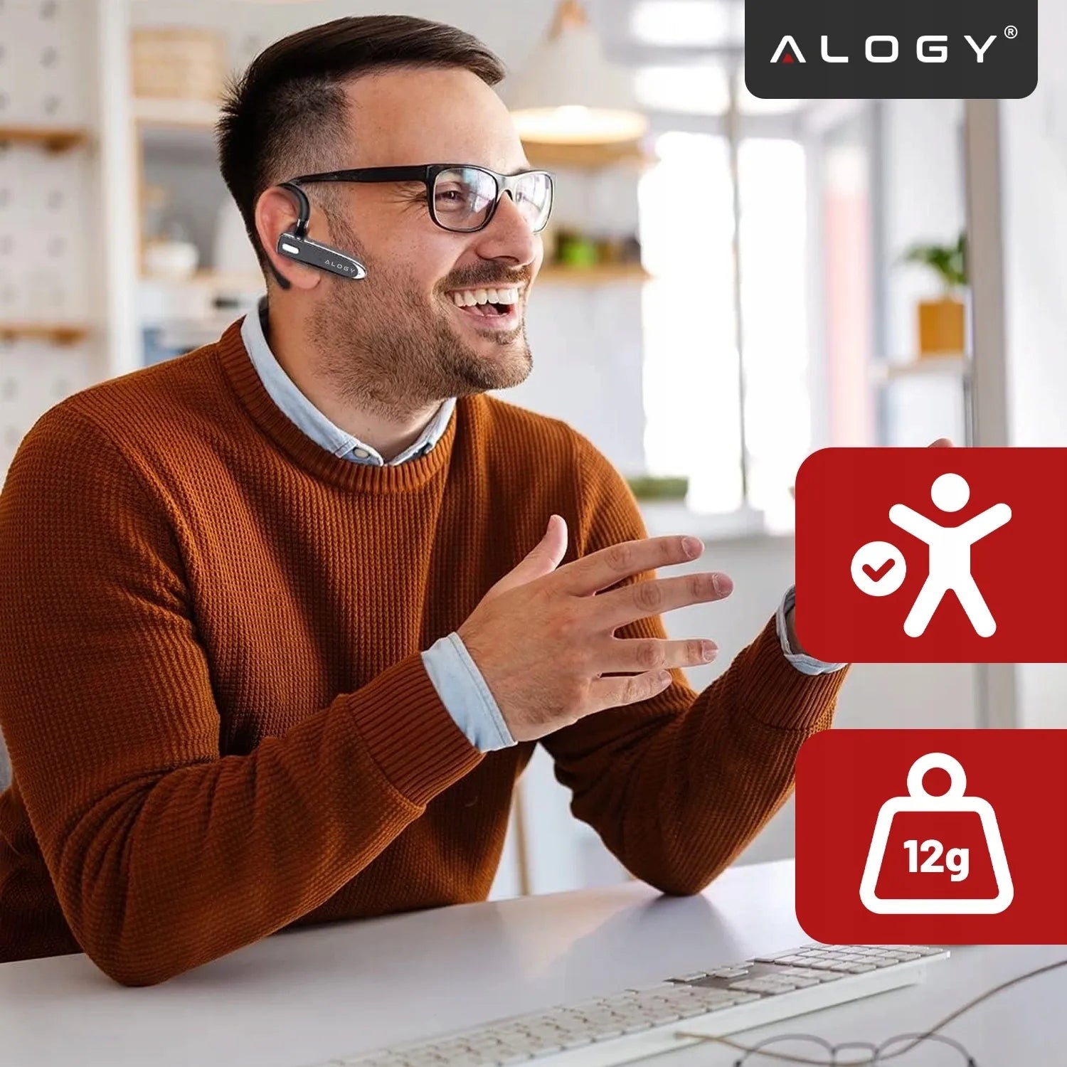 BLUETOOTH 5.1 ausinė Alogy belaidė laisvų rankų įranga 12h pokalbių
