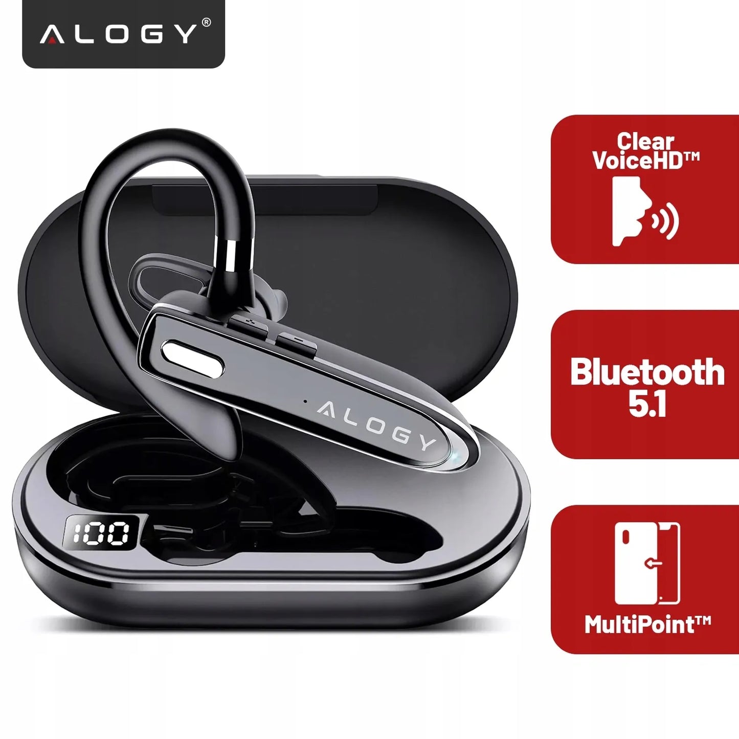 BLUETOOTH 5.1 ausinė Alogy belaidė laisvų rankų įranga 12h pokalbių