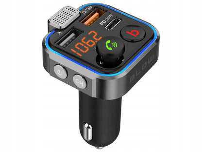 BLUETOOTH 5.1 FM siųstuvas, USB PD 20 W QC 3.0 įkroviklis, stiprus bosas, mikrofonas