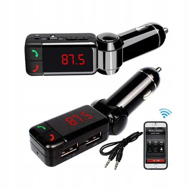 Bluetooth FM siųstuvas, 2x USB automobilinis įkroviklis, MP3 grotuvas