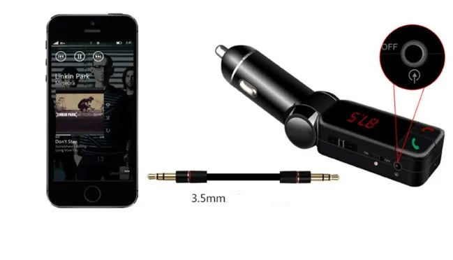 Bluetooth FM siųstuvas, 2x USB automobilinis įkroviklis, MP3 grotuvas