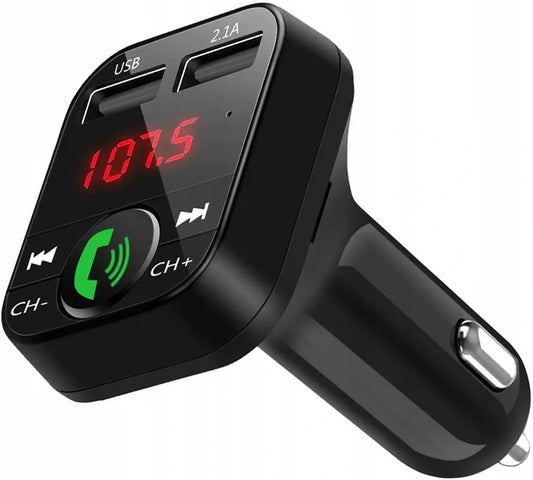 Bluetooth FM siųstuvas, įkroviklis 2xUSB, MP3, SD, LCD