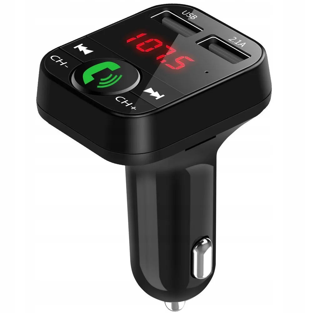 Bluetooth FM siųstuvas, įkroviklis 2xUSB, MP3, SD, LCD