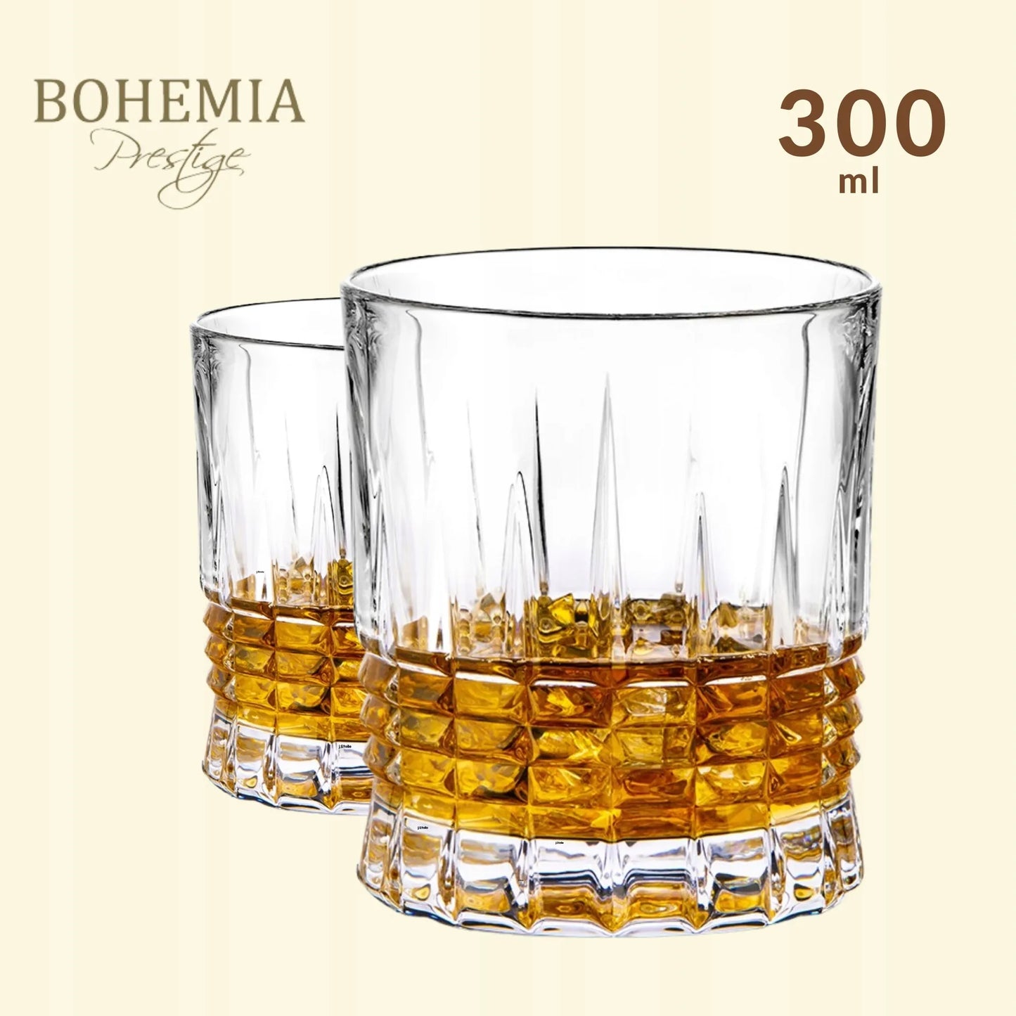 Bohemia Prestige Perfecto krištolinės stiklinės viskiui, 300 ml, 6 vnt., su storu dugnu