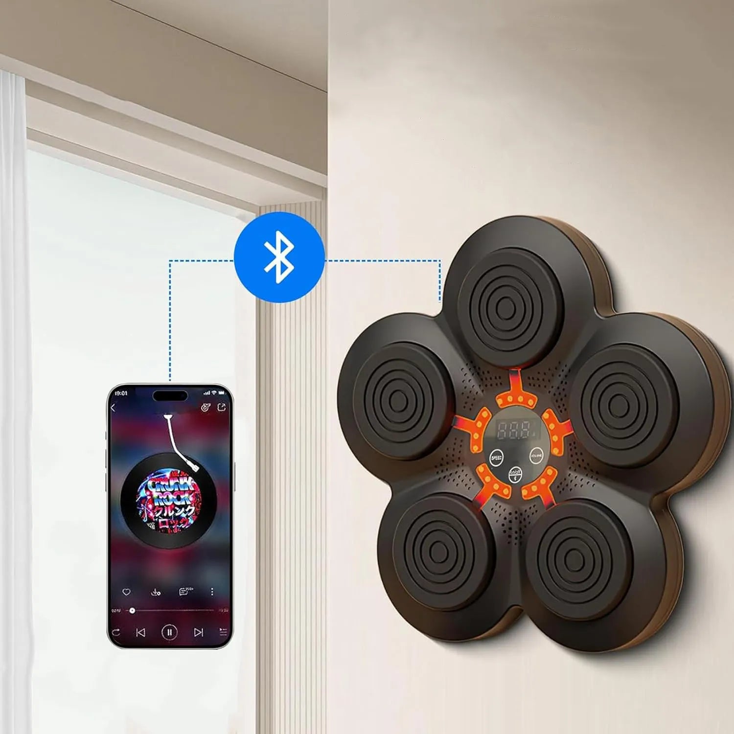 Bokso muzikos aparatas su LED apšvietimu ir Bluetooth