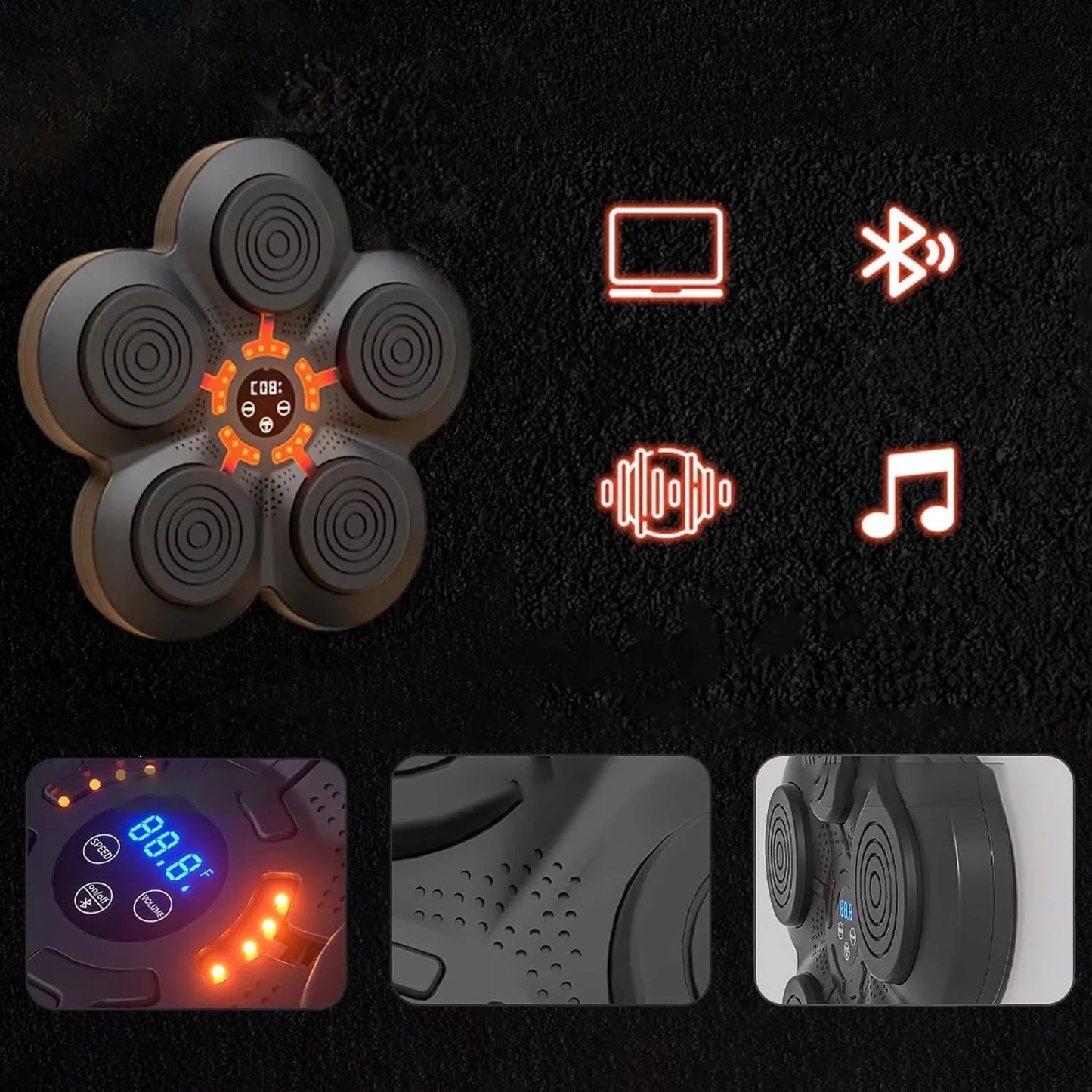 Bokso muzikos aparatas su LED apšvietimu ir Bluetooth