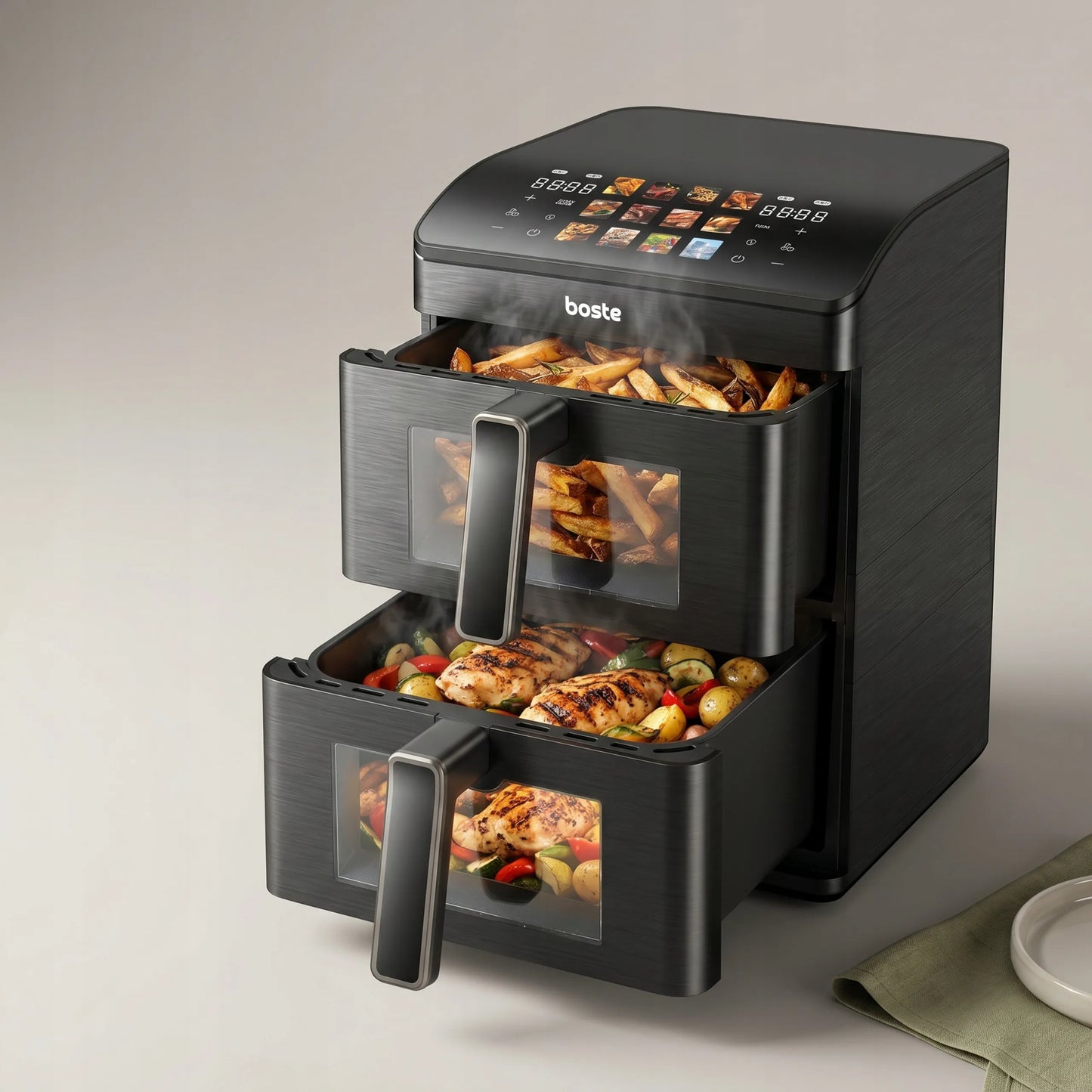 Boste bežriebė gruzdintuvė Air Fryer 12L Dual Zone XXL 2 skyriai 3000W