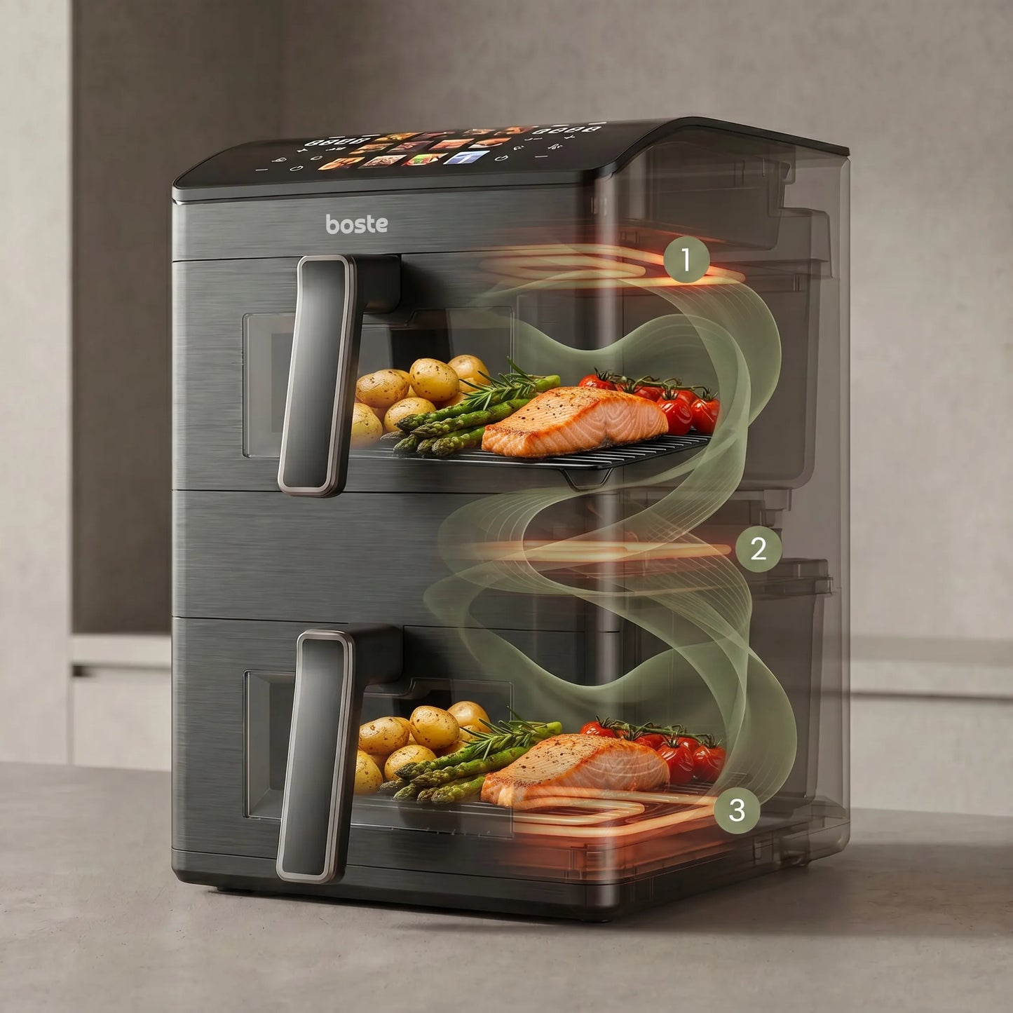 Boste bežriebė gruzdintuvė Air Fryer 12L Dual Zone XXL 2 skyriai 3000W