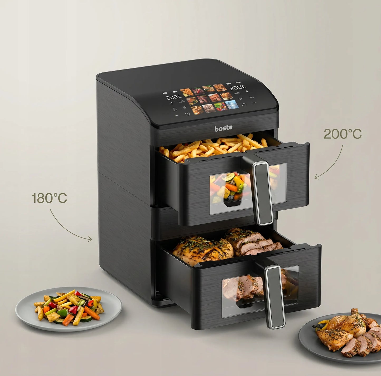 Boste bežriebė gruzdintuvė Air Fryer 12L Dual Zone XXL 2 skyriai 3000W