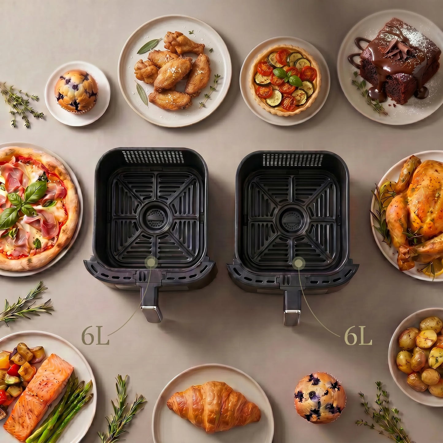 Boste bežriebė gruzdintuvė Air Fryer 12L Dual Zone XXL 2 skyriai 3000W