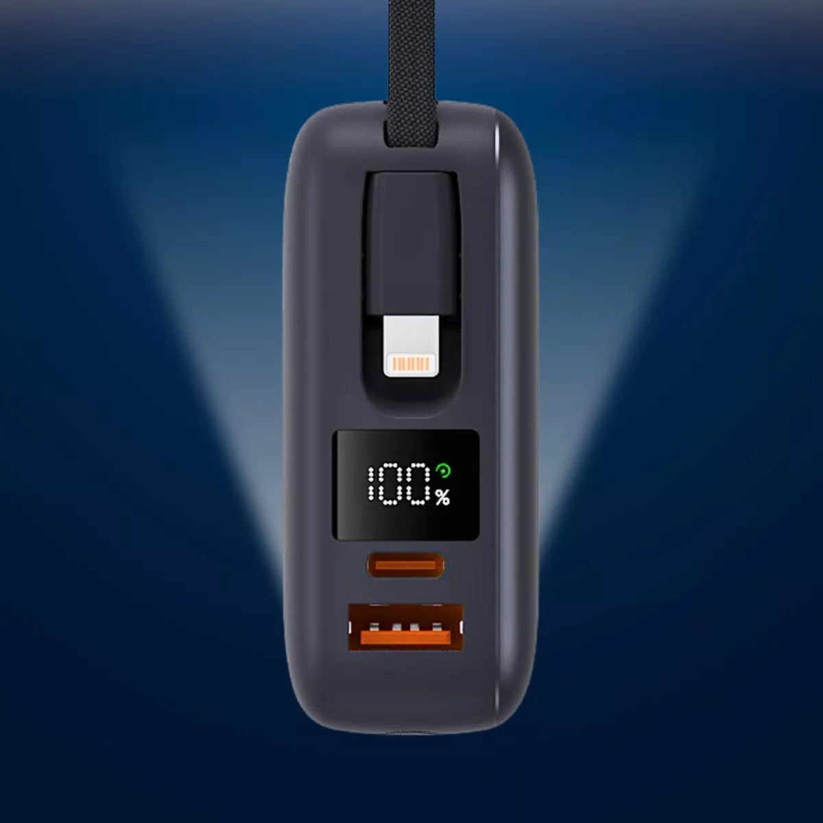 Boste išorinė baterija 20000mAh 22.5W su integruotais USB-C ir Lightning laidais PD QC