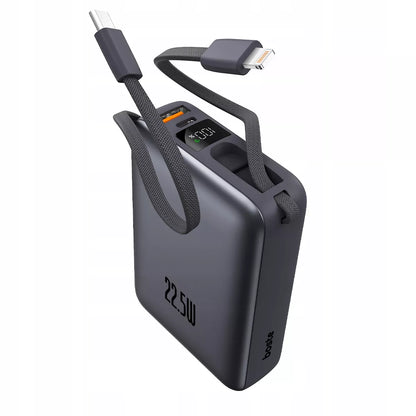 Boste išorinė baterija 20000mAh 22.5W su integruotais USB-C ir Lightning laidais PD QC