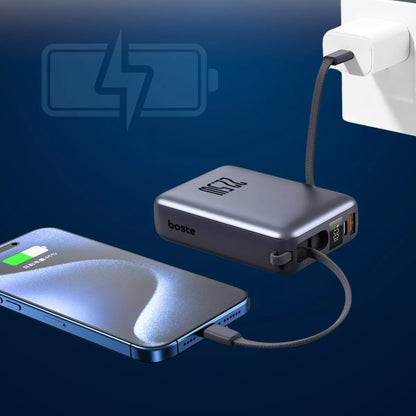 Boste išorinė baterija 20000mAh 22.5W su integruotais USB-C ir Lightning laidais PD QC