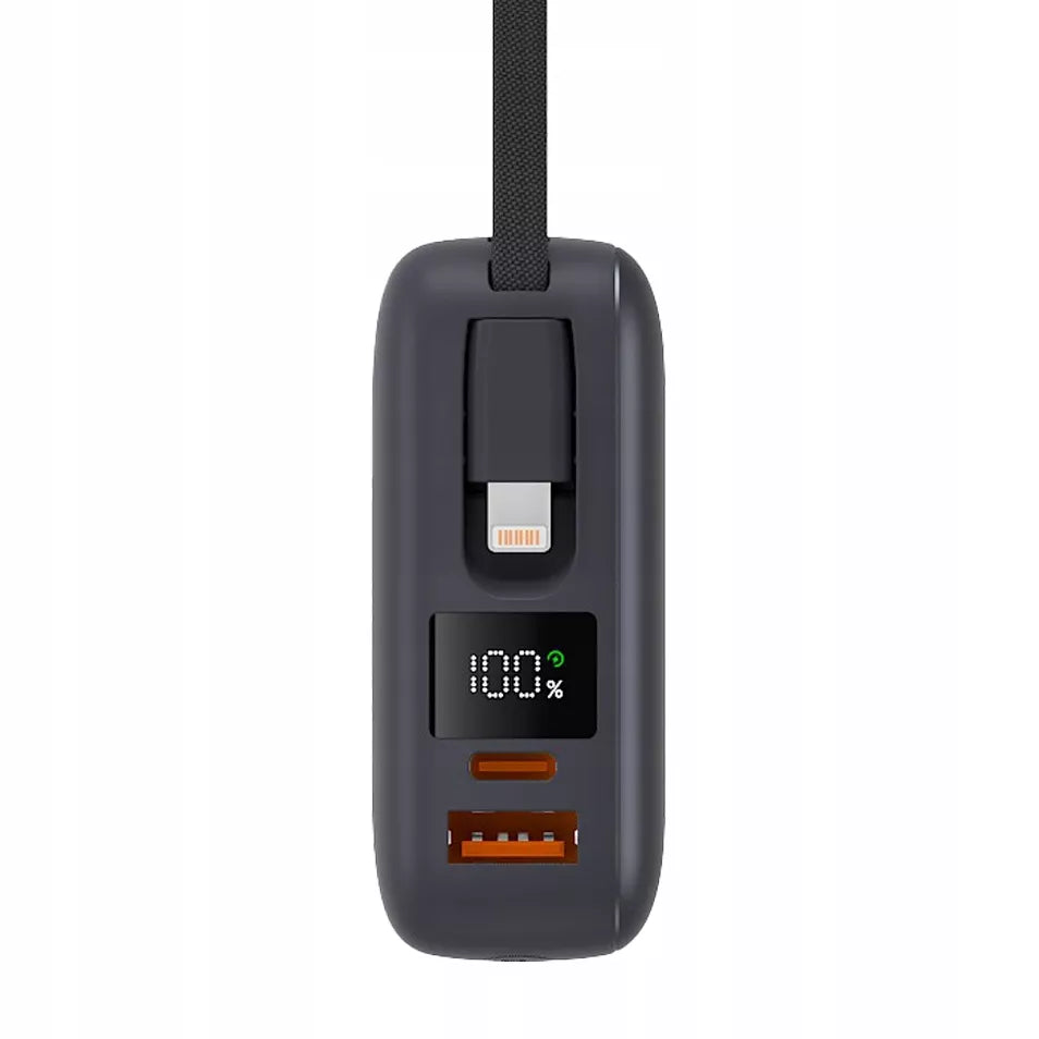 Boste išorinė baterija 20000mAh 22.5W su integruotais USB-C ir Lightning laidais PD QC
