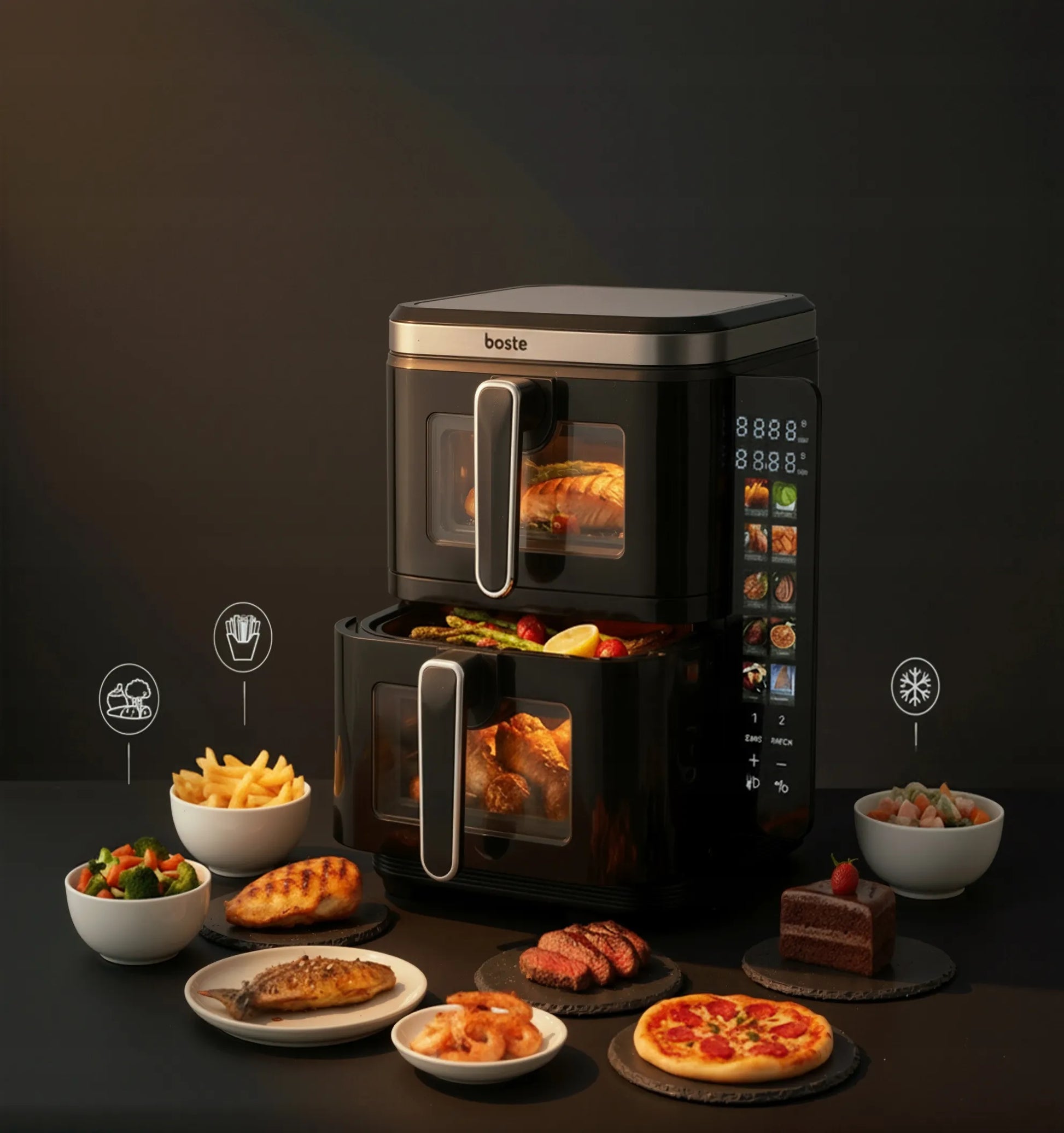 BOSTE oro gruzdintuvė AIRFRYER 11L 2800W galinga 10 programų didelė
