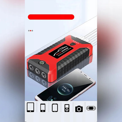 „Buster“ automobilinis užvedimo įrenginys, 99 800 mAh, 12 V, power bank su gnybtais ir žibintuvėliu