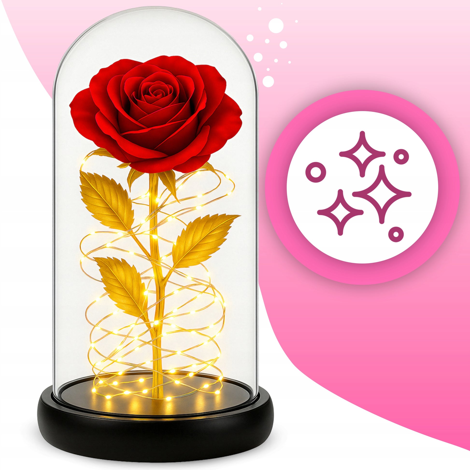 AMŽINA RAUDONA RAUDONA ROŽĖ STIKLINĖJE, ŠVIEČIANTI LED, DOVANA Valentino dienai, Moters dienai