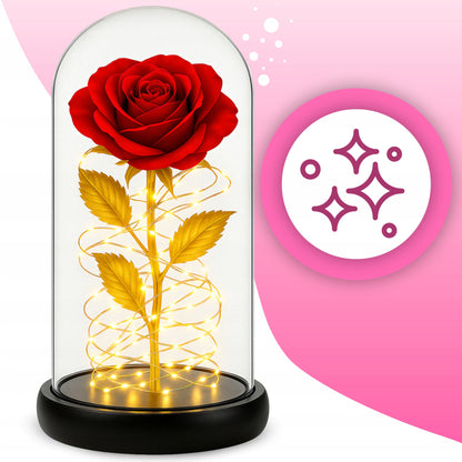 AMŽINA RAUDONA RAUDONA ROŽĖ STIKLINĖJE, ŠVIEČIANTI LED, DOVANA Valentino dienai, Moters dienai
