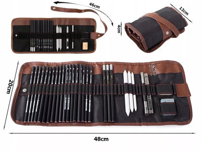 Profesionalus 29in1 eskizavimo ir piešimo rinkinys: anglis, pieštukai, maišytuvai