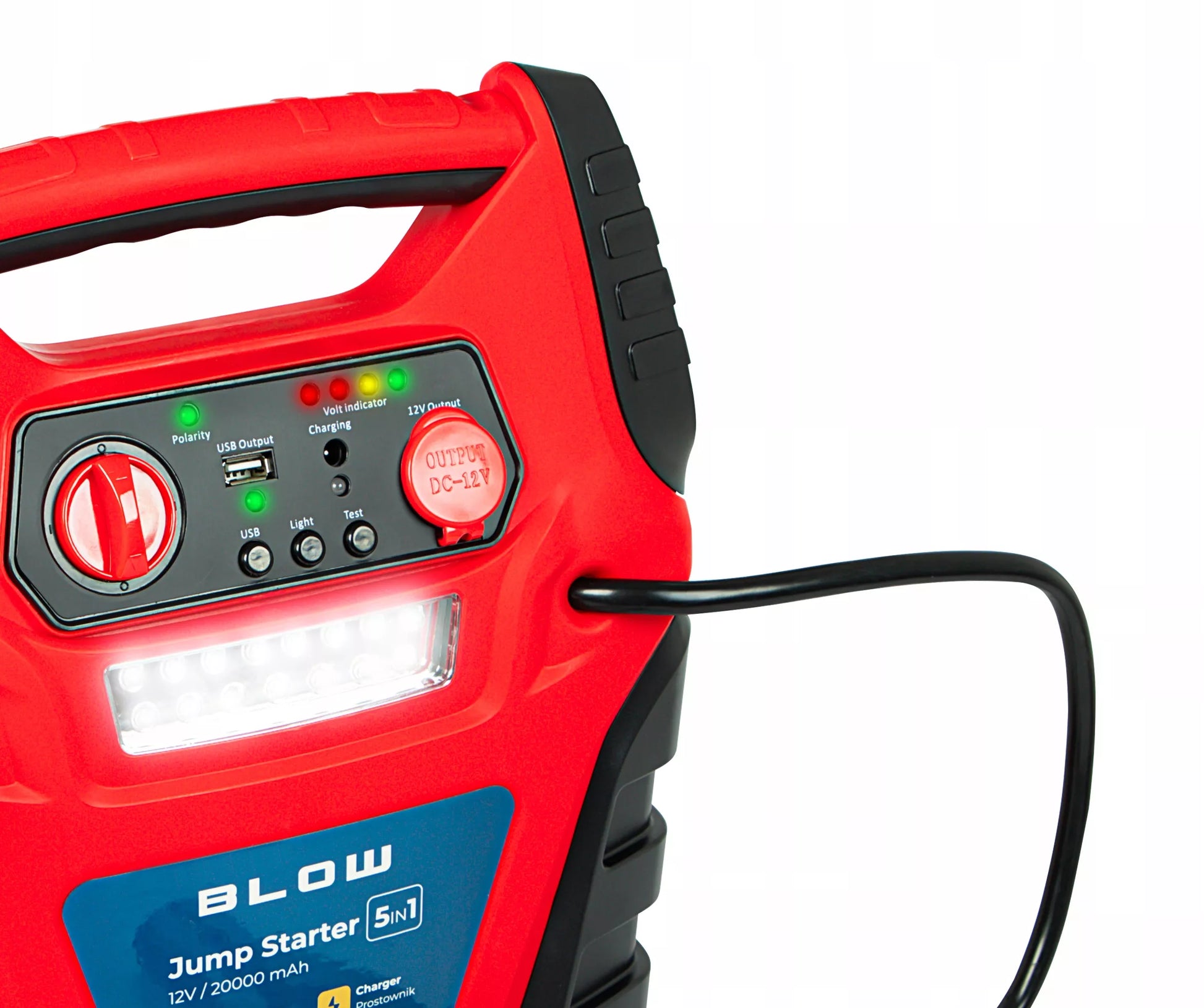 Jump starter / powerbank 5 in 1 – kompresorius ir siurblys automobiliams 12 V, 20000 mAh