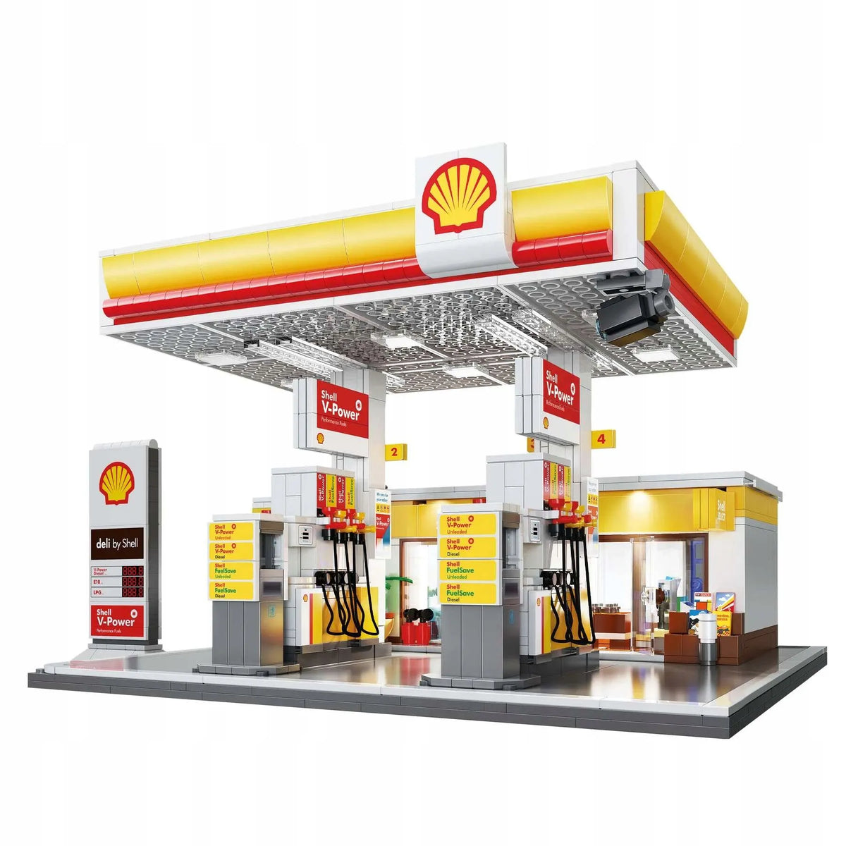 CaDA Shell degalinės konstruktorius, 1309 detalės, LED apšvietimas