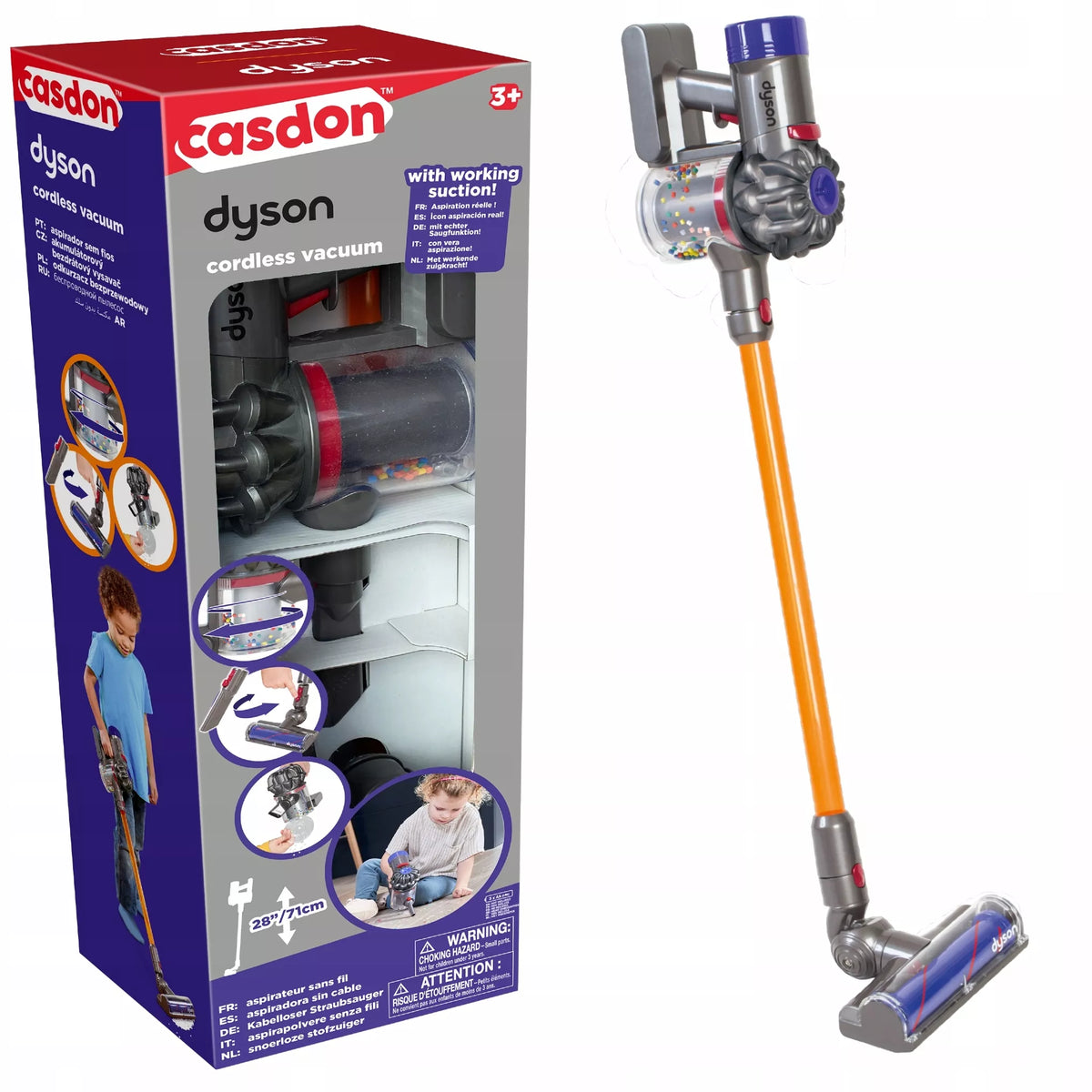 Casdon „Dyson“ belaidis vertikalus žaislinis dulkių siurblys vaikams su garsais