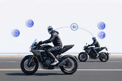 Motociklininko Interkomas Šalmui 2 vnt. – Bluetooth 5.3, ANC Triukšmo Slopinimas, FM Radijas, Ryšys iki 500 m, Veikimas iki 100 km/h
