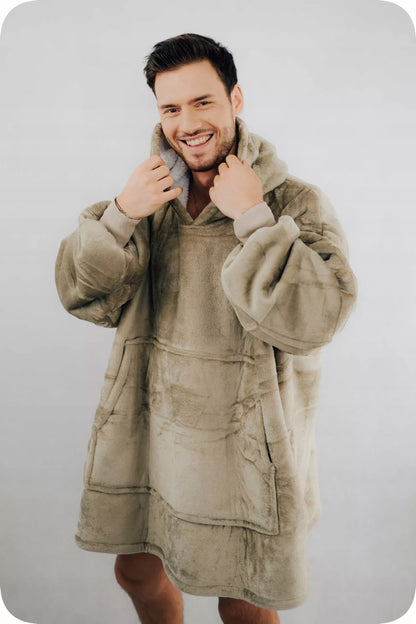 „Comfy Moment“ "Sherpa“ džemperis/pledas, "beige" – storas, purus, "oversize" stiliaus