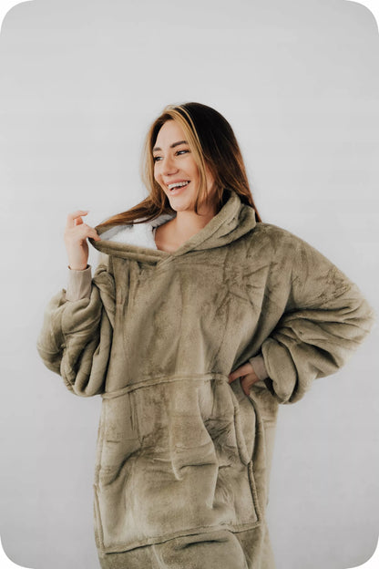 „Comfy Moment“ "Sherpa“ džemperis/pledas, "beige" – storas, purus, "oversize" stiliaus