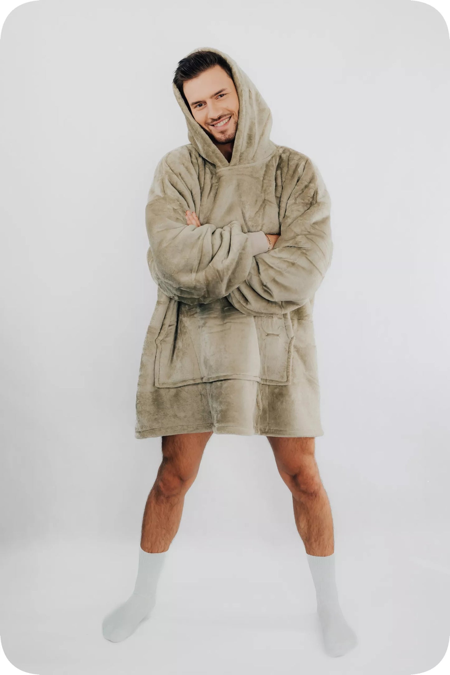 „Comfy Moment“ "Sherpa“ džemperis/pledas, "beige" – storas, purus, "oversize" stiliaus