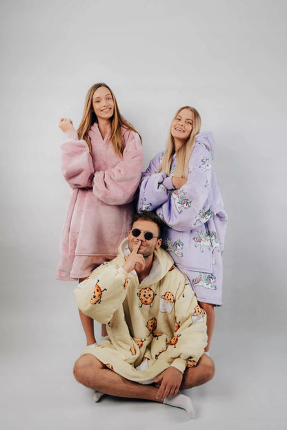 „Comfy Moment“ "Sherpa“ džemperis/pledas, "beige" – storas, purus, "oversize" stiliaus