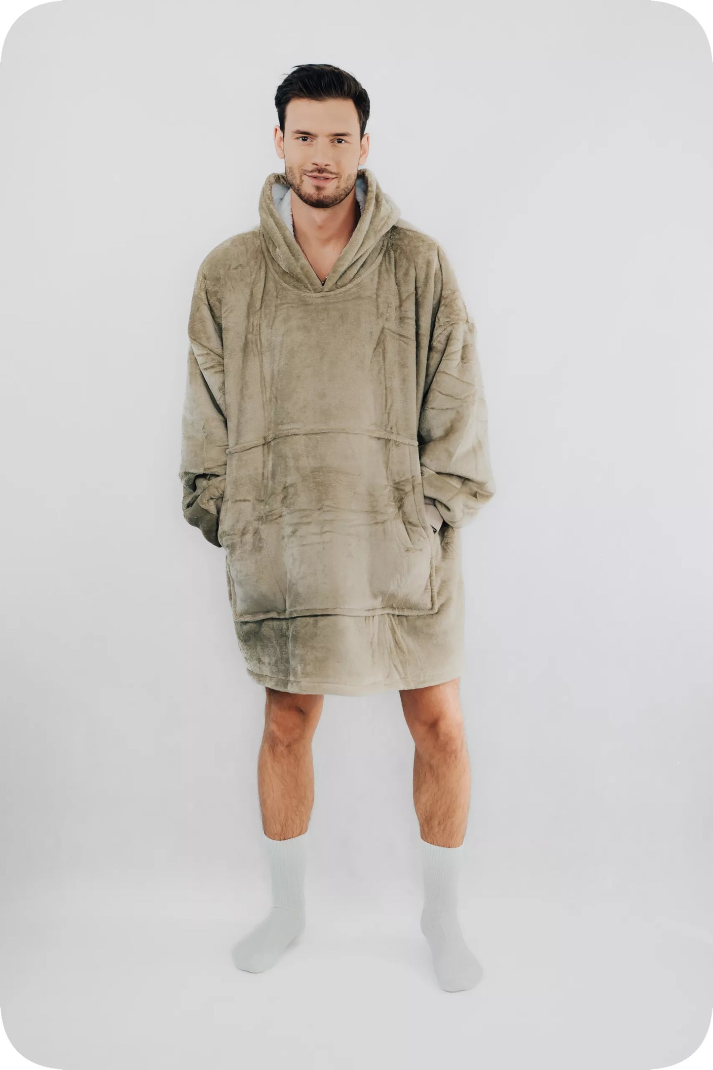 „Comfy Moment“ "Sherpa“ džemperis/pledas, "beige" – storas, purus, "oversize" stiliaus