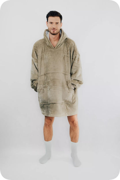 „Comfy Moment“ "Sherpa“ džemperis/pledas, "beige" – storas, purus, "oversize" stiliaus