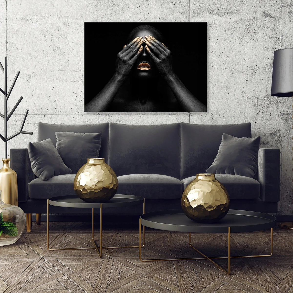 „Consalnet“ drobės paveikslas „Moters veidas su auksinėmis lūpomis“, 120 × 80 cm, svetainei ir miegamajam