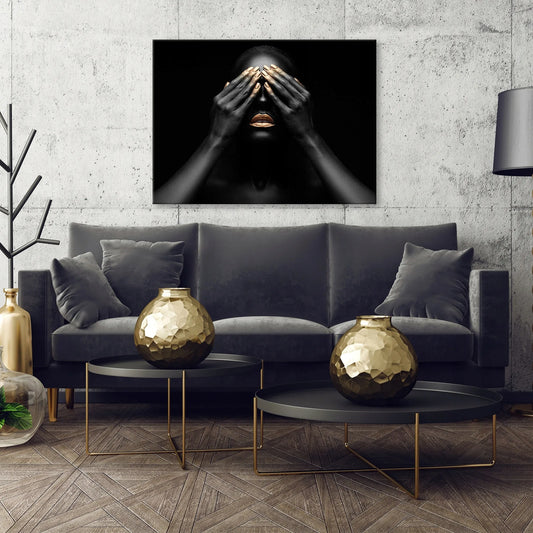 „Consalnet“ drobės paveikslas „Moters veidas su auksinėmis lūpomis“, 120 × 80 cm, svetainei ir miegamajam