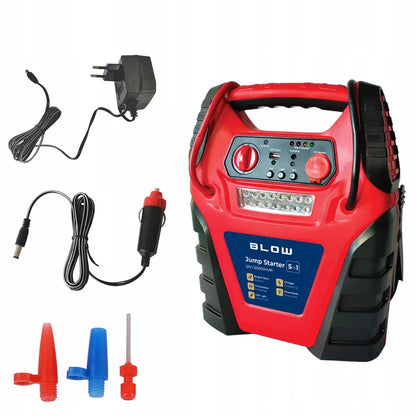 Jump starter / powerbank 5 in 1 – kompresorius ir siurblys automobiliams 12 V, 20000 mAh