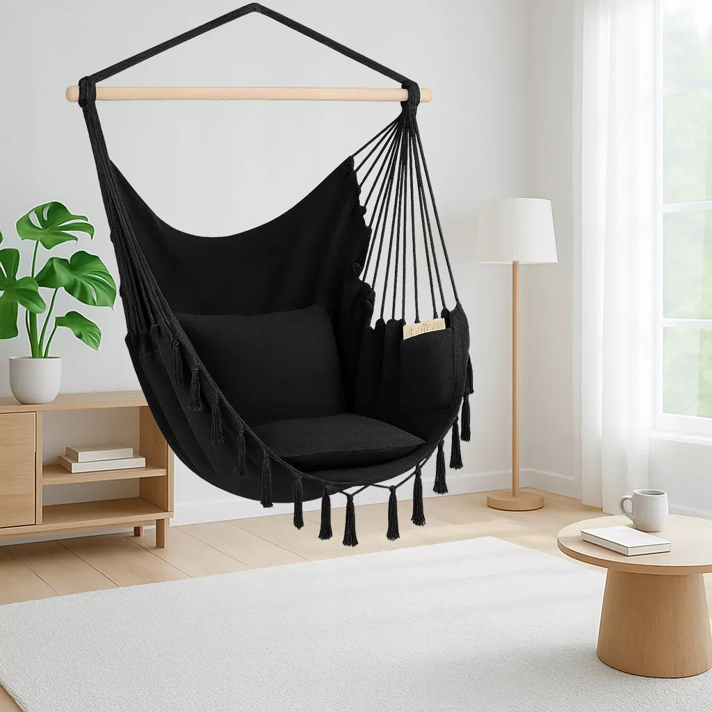 Sūpuoklės Kėdė BOHO Brazilijos Kėdė Sodo Hamakas Balkonui JUODA