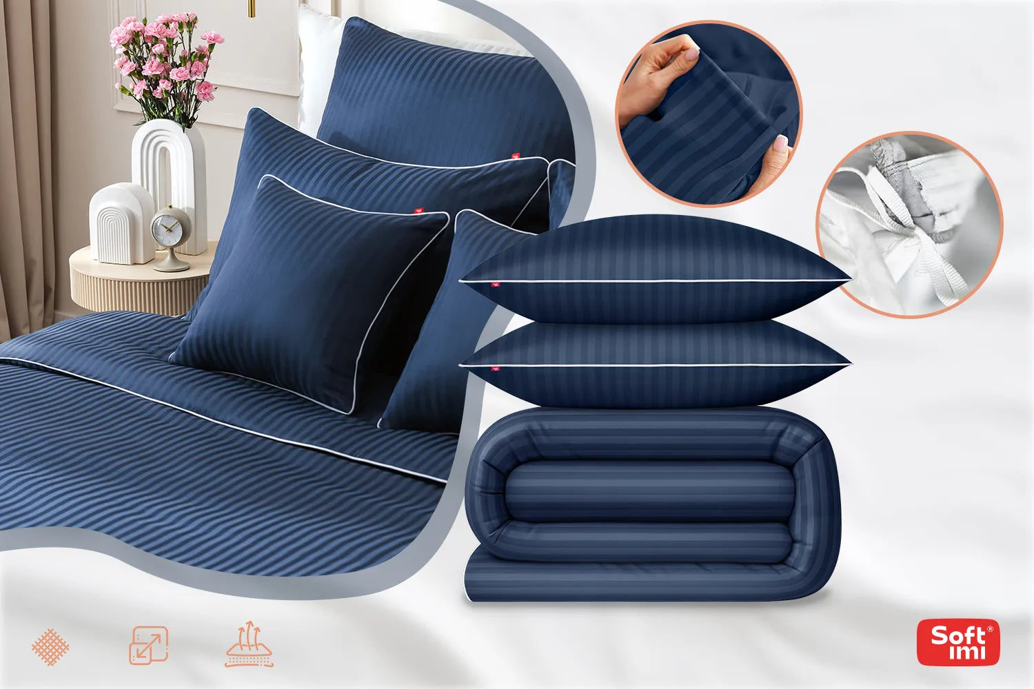 DAMASTO patalynės komplektas 200x220 + 2 užvalkalai 70x80 100% medvilnė