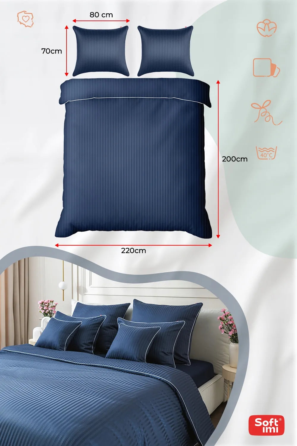 DAMASTO patalynės komplektas 200x220 + 2 užvalkalai 70x80 100% medvilnė